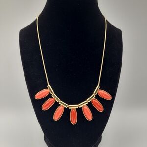 Liz Claiborne Coral Red Statement Necklace Gold Coastal Resort